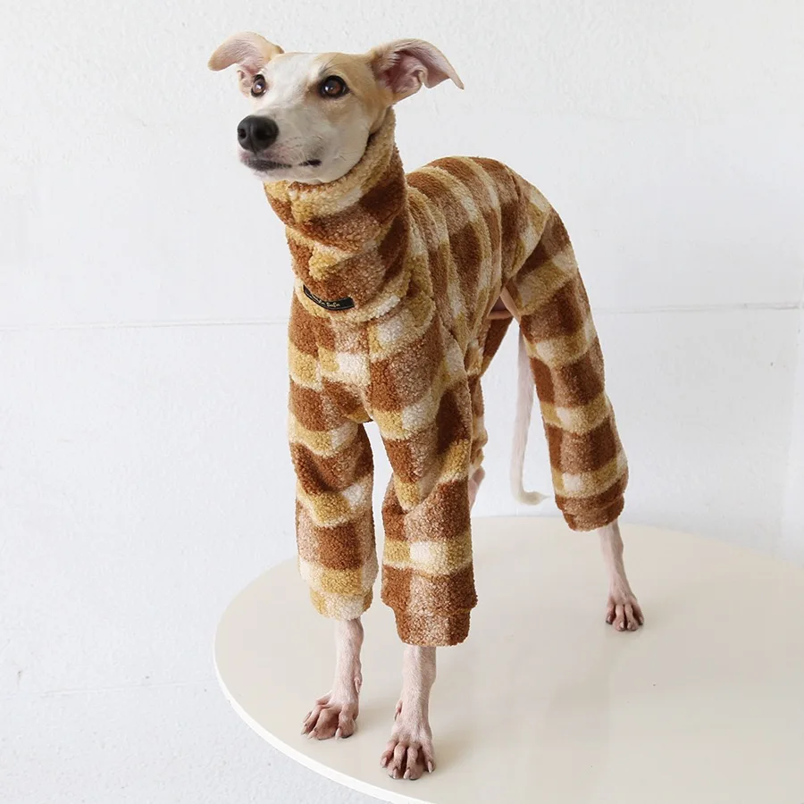 Geruite fleecejas voor middelgrote honden, warme rode sweatshirt voor vierpotigen, winterse dikke blauwe pyjama voor whippets.