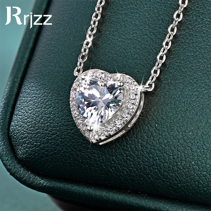 

Rrjzz 8x8mm Heart-Shaped AAAAA CZ Lab Imitation Diamond Pendant Necklace for Women Gold Silver Plated Halo Necklace Jewelry Gift