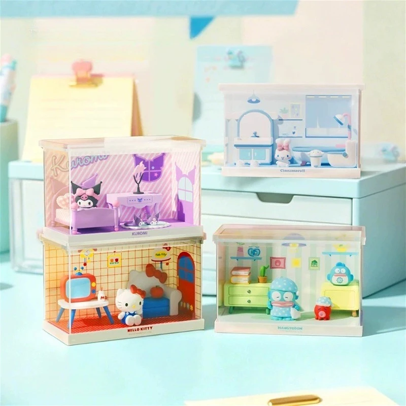Anime Hello Kitty Szenenmodell Dekoration Niedliche DIY-Montage Cartoon Kuromi Cinnamoroll Dekorative Desktop-Szene Spielzeug Geschenk