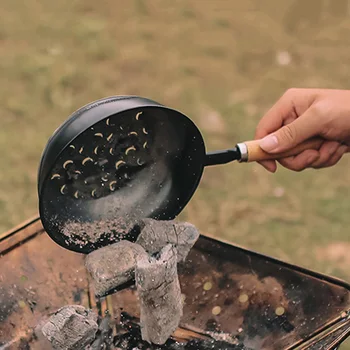 캠핑용 중공 숯 히터 스토브, 미니 다리미, 휴대용 숯 연소 화로, 나무 손잡이