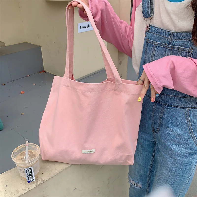 1 Piece High Capacity Student Tote Bag for Girl Korean Fashion Solid Color Shoulder Bag Portable Notebook Makeup Women Bag