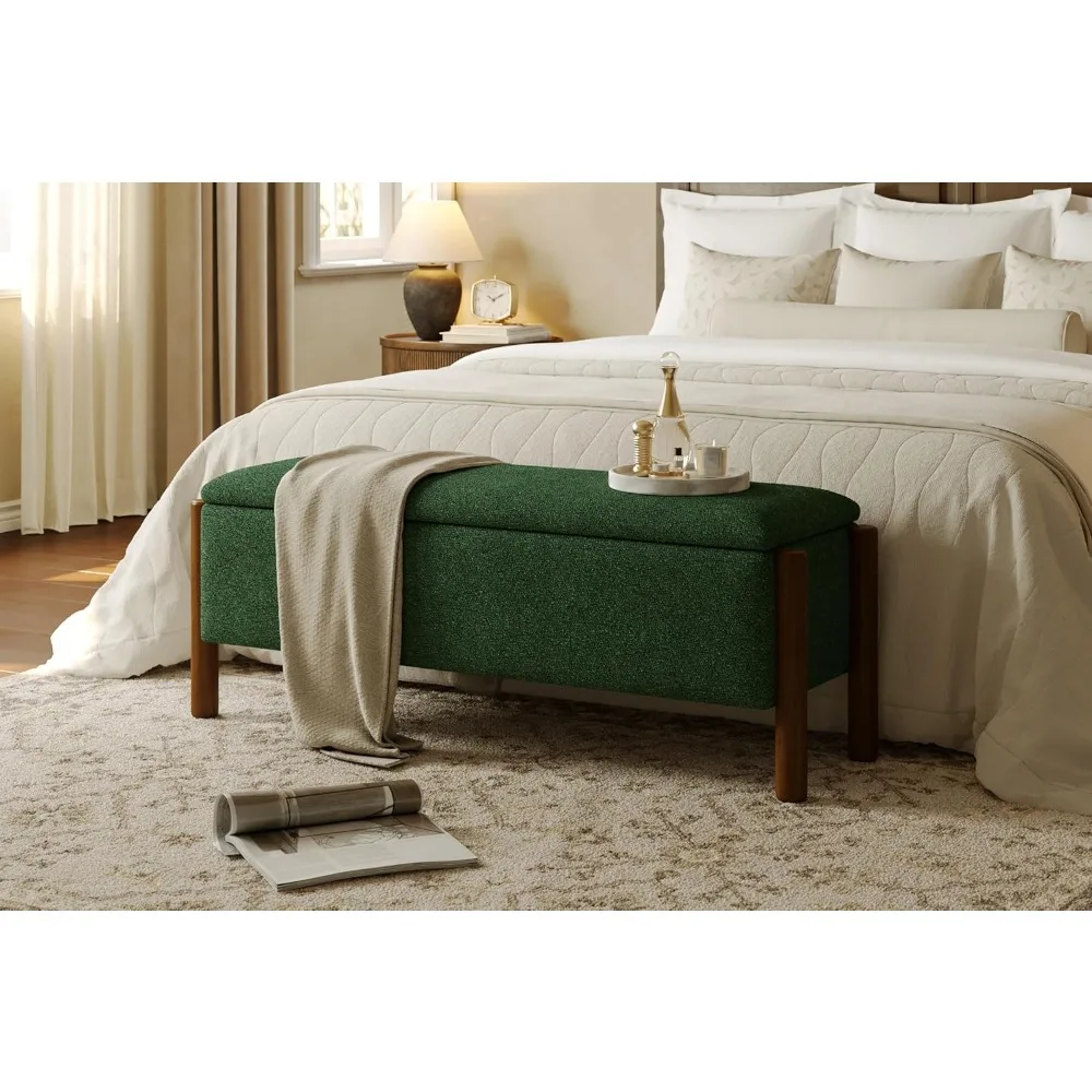 

Modern Storage Benches with Walnut Wood Legs, 47'' Ottoman Bench with 20 Gallons Storage Space for Bedroom End of Bed, Fabric Up