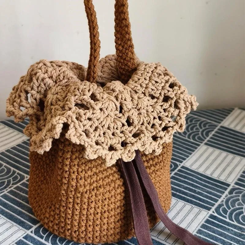 Hand Woven Lace Style Small DIY Basket Yarn Hook Woven Water Bucket Bag Material Bag Handmade Handbag Material Package ZI752 view 5