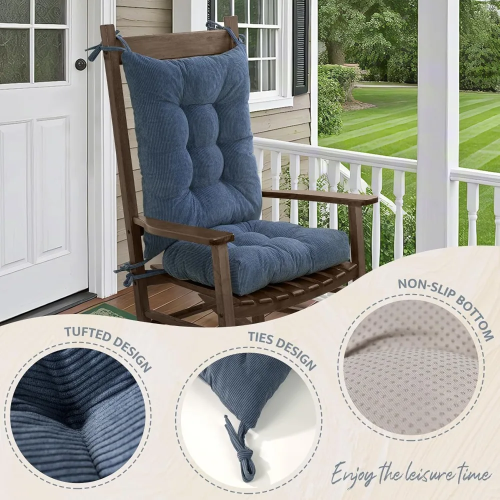 Non-Slip Tufted Rocking Chair Cushion Set with Ties for Indoor and Outdoor Use on Porch, Garden, Cafe
