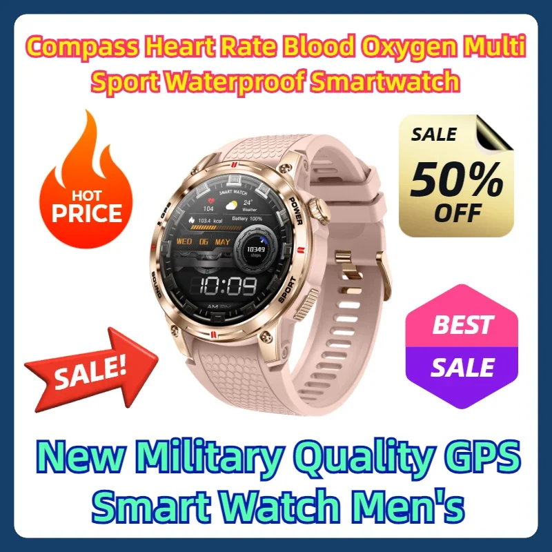 

Bluetooth Call Compass Heart Rate Blood Oxygen Multi Sport Waterproof Smartwatch New Military Quality GPS Smart Watch Men's