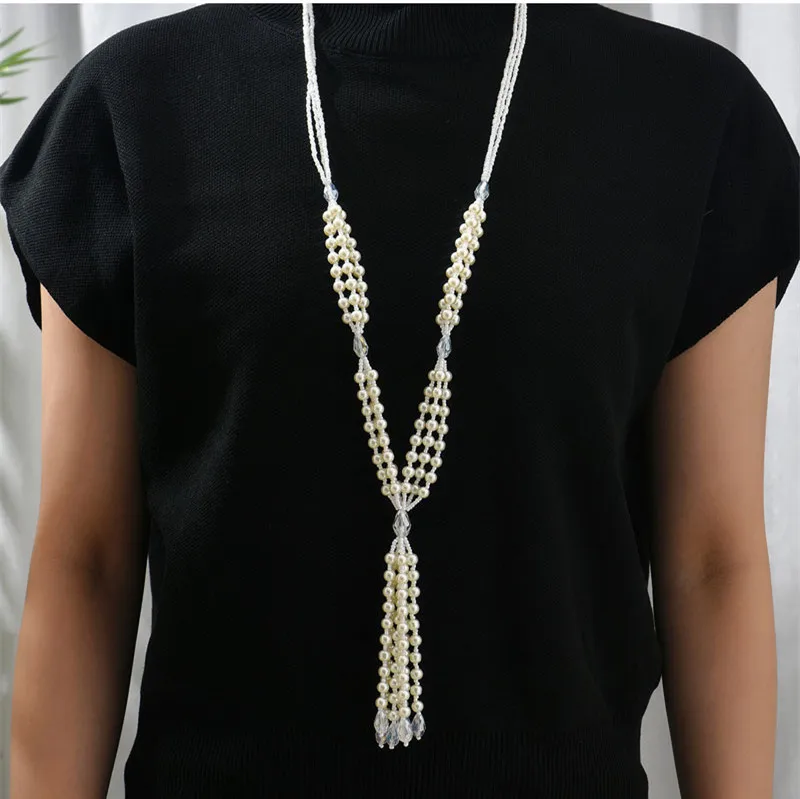 Necklaces For Women Crystal Simulated Pearl Jewelry Necklace Multilayer Long Necklace Tassel Beads Pendant Necklaces