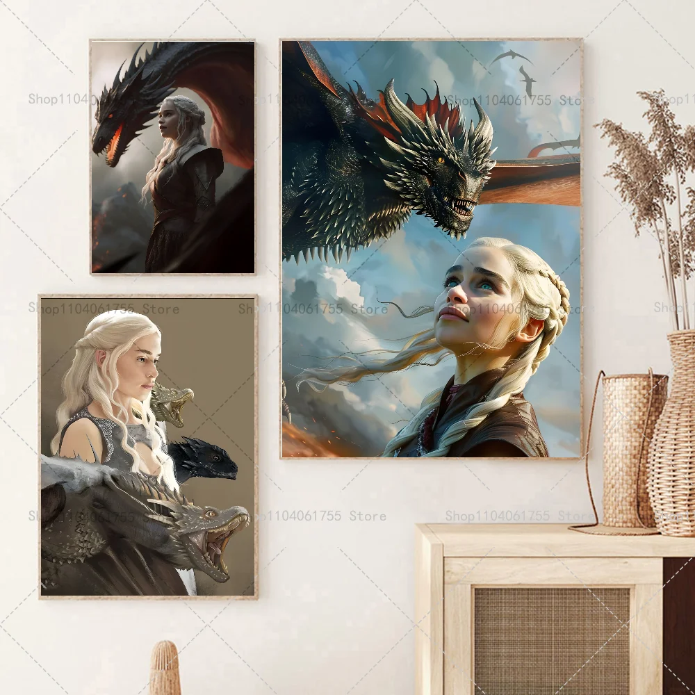 1PC G-Game Of Thrones Dragon Mother Poster Self-adhesive Art Waterproof Paper Sticker Coffee House Bar Room Wall Decor