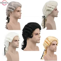 Peluca de Cosplay barroca de abogado Judge, pelucas de pelo sintético largas y resistentes al calor, rizadas, grises, blancas y negras, históricas de lujo + gorro de peluca