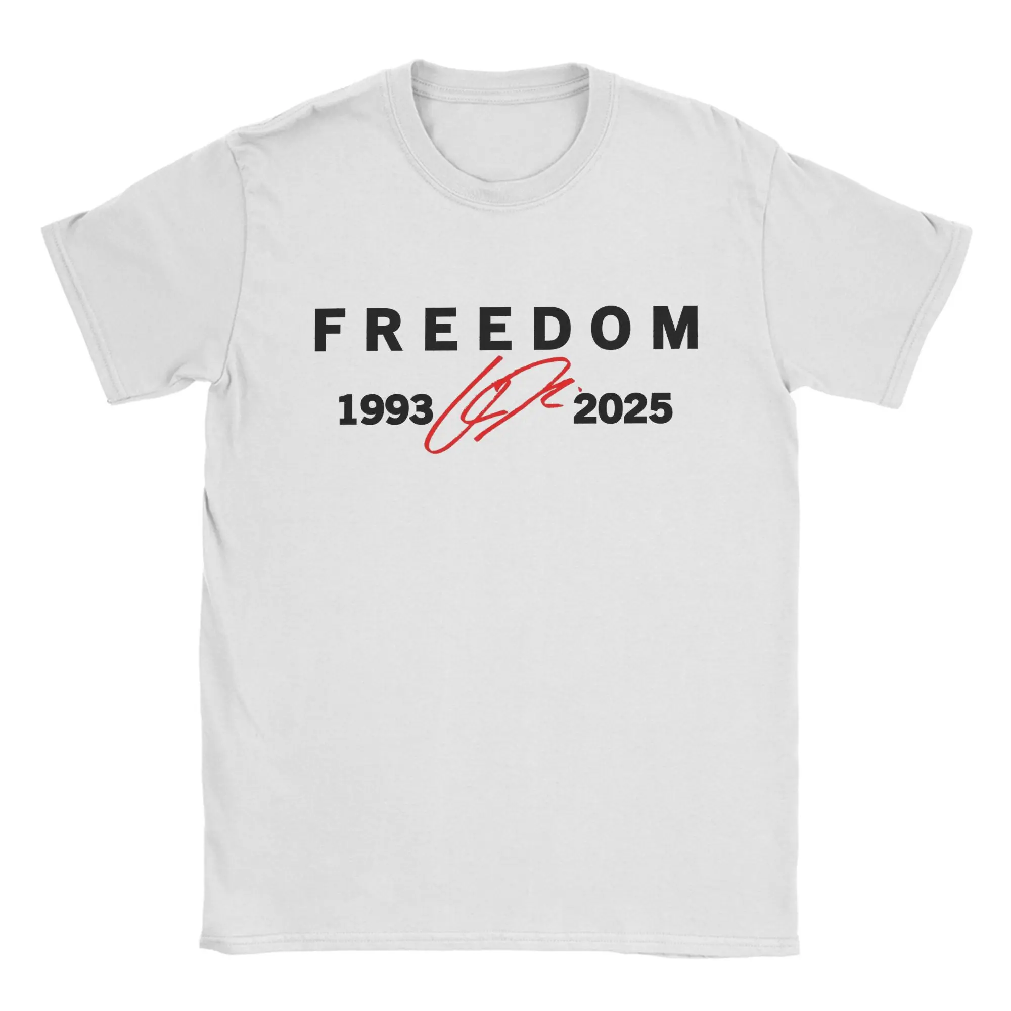 

Freedom Red Signature 1993-2025 Charlie Kirk Tribute Tshirts Men's Cotton Clothes Novelty Crewneck Short Sleeve