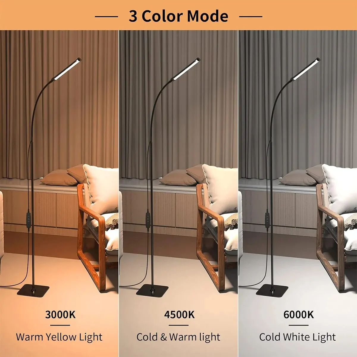 120LED Floor Lamp Reading Lamps with 3 Color Mode 10 Brightness Dimmable Desk Light with Flexible Gooseneck for Living Room Bedr