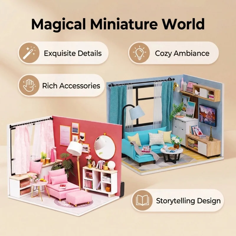 

OUZEY DIY "Living Room Corner" Mini House: 3D Wooden Puzzle Cozy Space Model Kit for Teens - Desktop Decor & Craft Gift