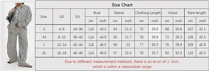 Pajamas for Women Long Sleeve Black White Striped High Waist Wide Leg Pants Two Piece Lounge Set Elegant OL Ladies Casual Suit