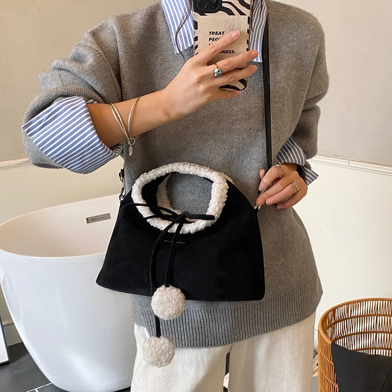 خريف/شتاء حقائب كتف جديدة فو الجلد المدبوغ 2026 بلون القوس لطيف حقائب اليد النسائية هدية الكريسماس إعطاء حقائب الموضة