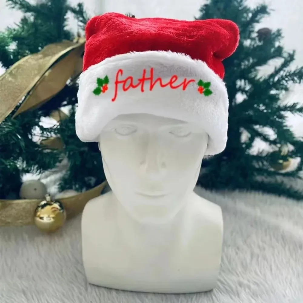 Mother Father Family Matching Santa Hat Embroidered Thick Christmas Santa Cap Fluffy Soft Family Xmas Decor Hat Home Decor