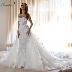 Alonlivn Customize Shiny Lace Spaghetti Straps Mermaid Wedding dresses Beading 3D Flowers Embroidery Trumpet Bridal Gowns