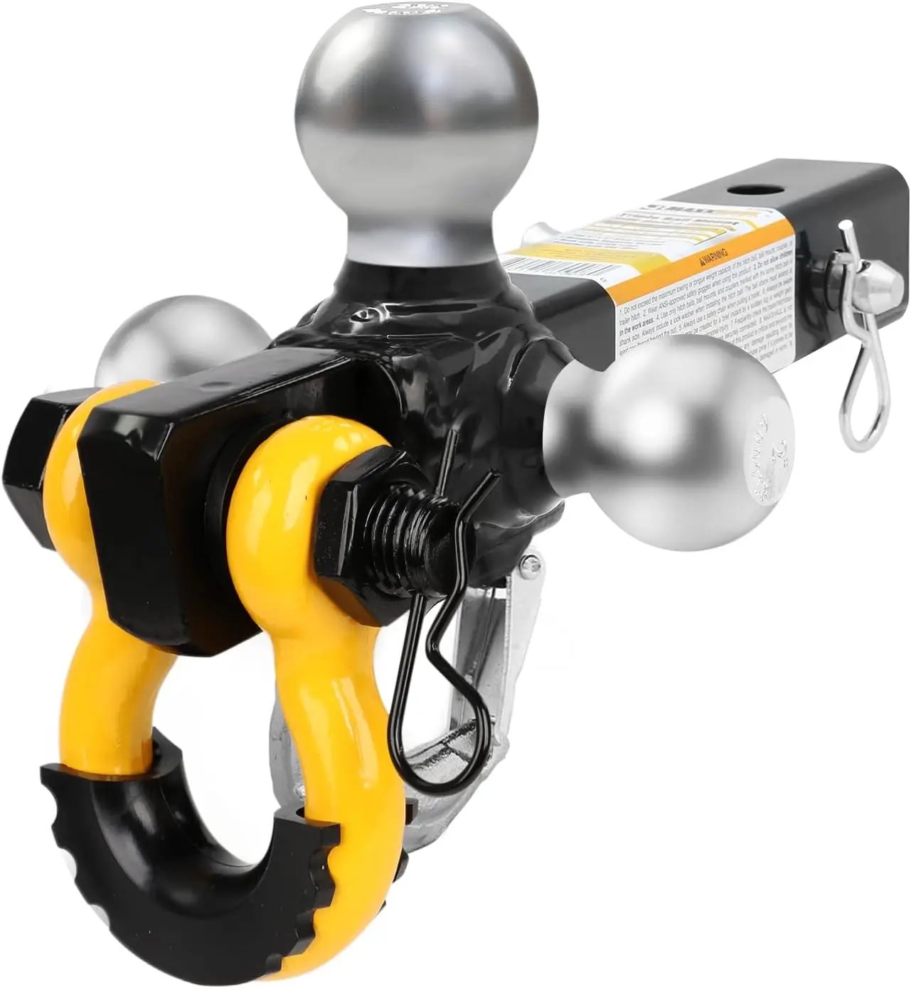 

Tri-Ball Hitch with Hook & Rotatable D-Ring, 12,000 lbs, Fits 2' Receiver – 1-7/8', 2', 2-5/16' Balls