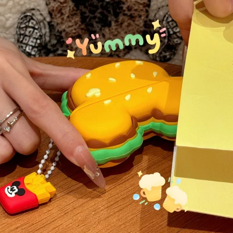 ديزني ميكي ماوس برغر غطاء حافظة من السيليكون ل AirPods 1 2 3 4 Pro Pro2 سماعة رأس بخاصية البلوتوث مكافحة الإفلات شل اكسسوارات الهدايا