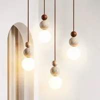 Modern Natural Stone Wood Pendant Light Travertine LED Chandelier for Bedside Bedroom Restaurant Bar Samll Light Fixtures