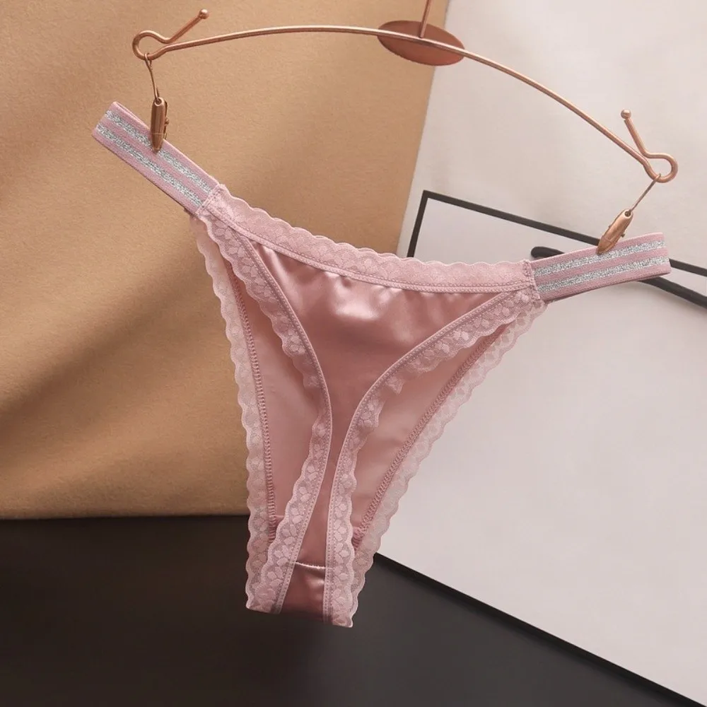 Breathable Low-waist Lace Flower Panties Cotton Crotch Shine Belt Seamless Thong Lingerie Lace Briefs Spring Summer