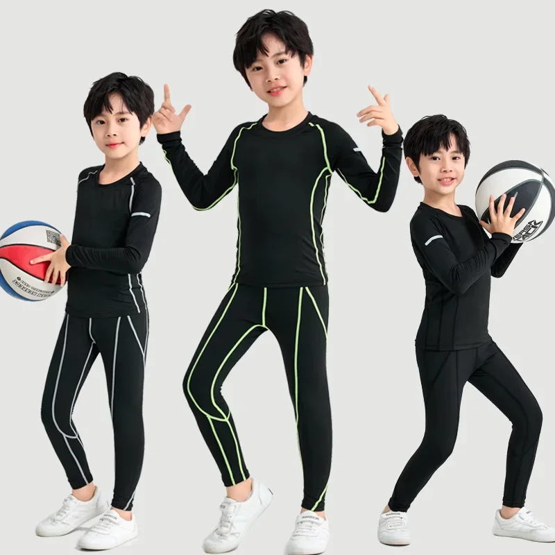 

2PCS Kids Compression Base Layer Running Sets Survetement Football Basketball Soccer Training Pants Shorts Sport Tights Leggings