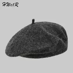 Vintage Fashion Solid Color Women's Beret Artist Autumn Winter Warm Plain Beanies Cap Head Wear Hats For Women