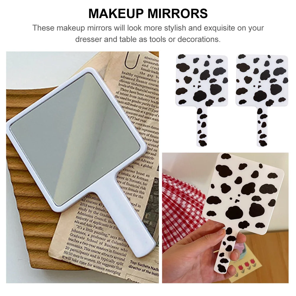 قطعتان من مرايا المكياج المحمولة، مرآة محمولة أنيقة مع مقبض مريح للاستخدام في السفر من قبل والنساء