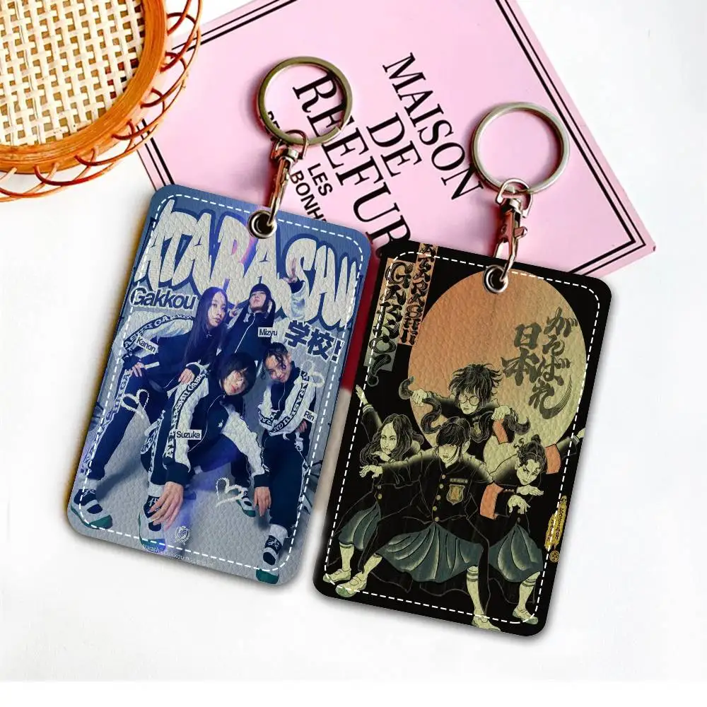 Atarashii Gakko Youth Band Rectangle ID Card Case Keychain Access Card Bag Key Tag Ring Leather Card Holder Key Ring Access