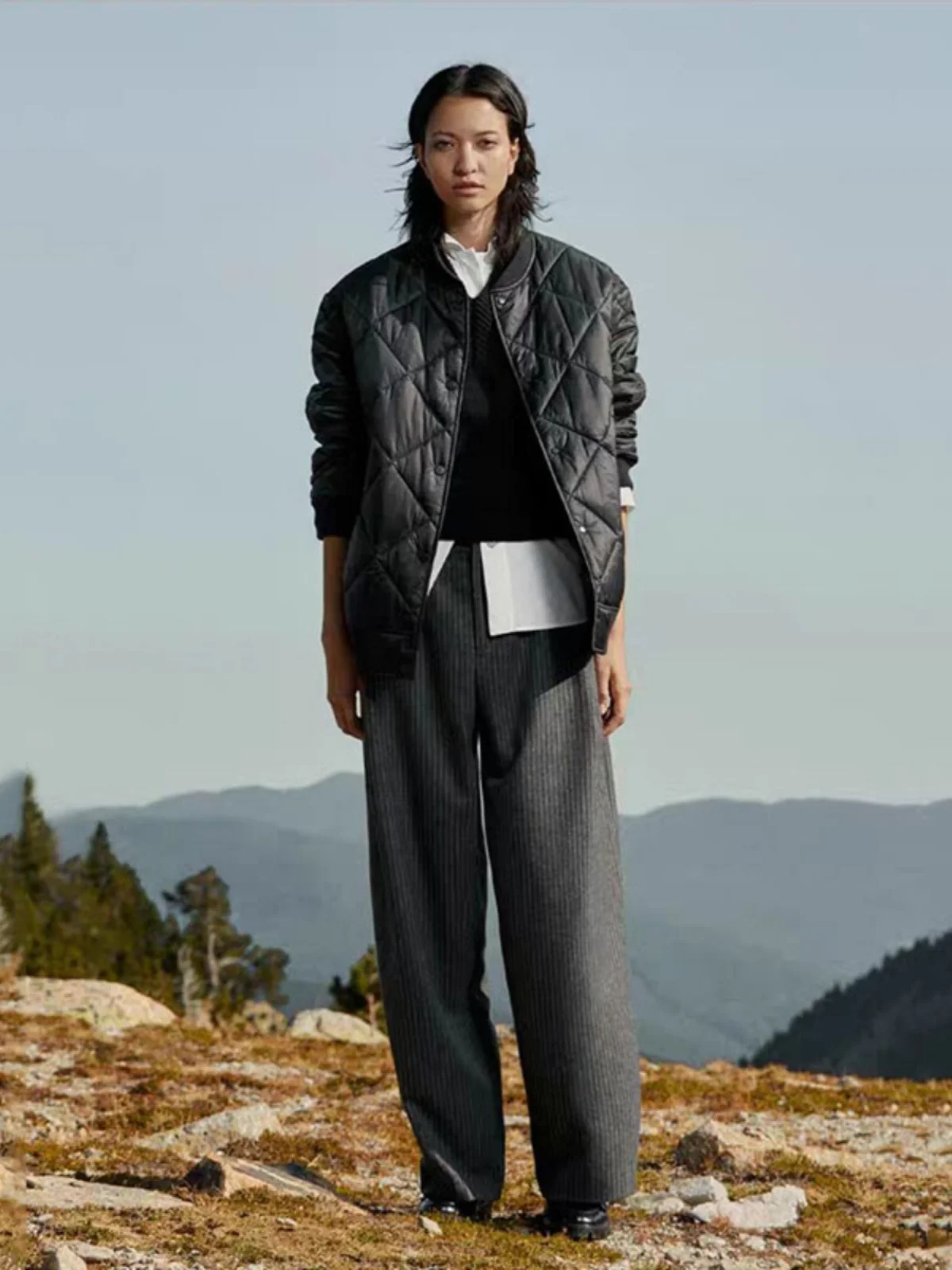 

Casual Bla Diamond Stitched Baseball Collar Pilot Jaet Coat Women's Cotton Jaet Outerwear Winter New Sle MD Faion