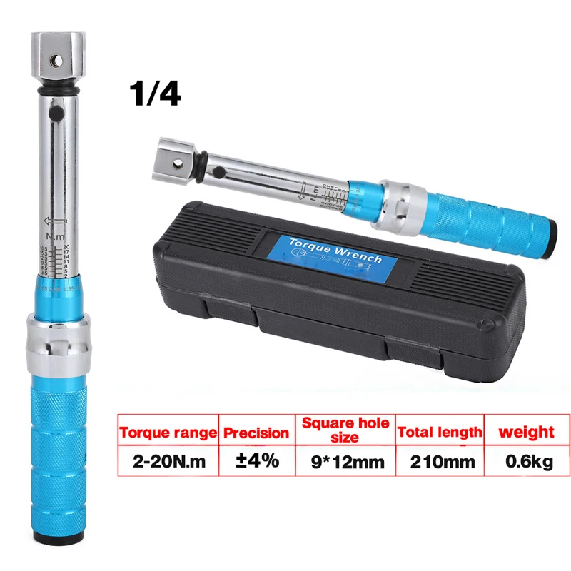 

1/4 2-20N.m Torque Wrench 9*12 Joint Open End Square Drive Accuracy 4% Car Repair Maintanence Spanner Hand Tools