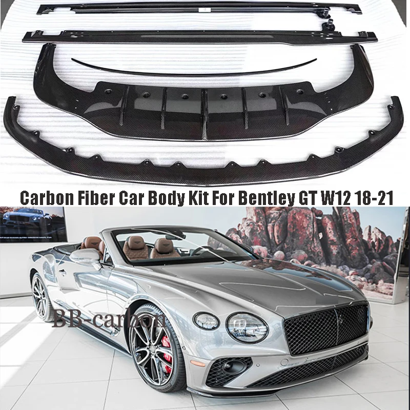 

For Bentley GT W12 Real Carbon Fiber / FRP Unpainted Car Body Kit Front Splitter Side Skirts Rear Diffuser Spoiler Wing 18-21