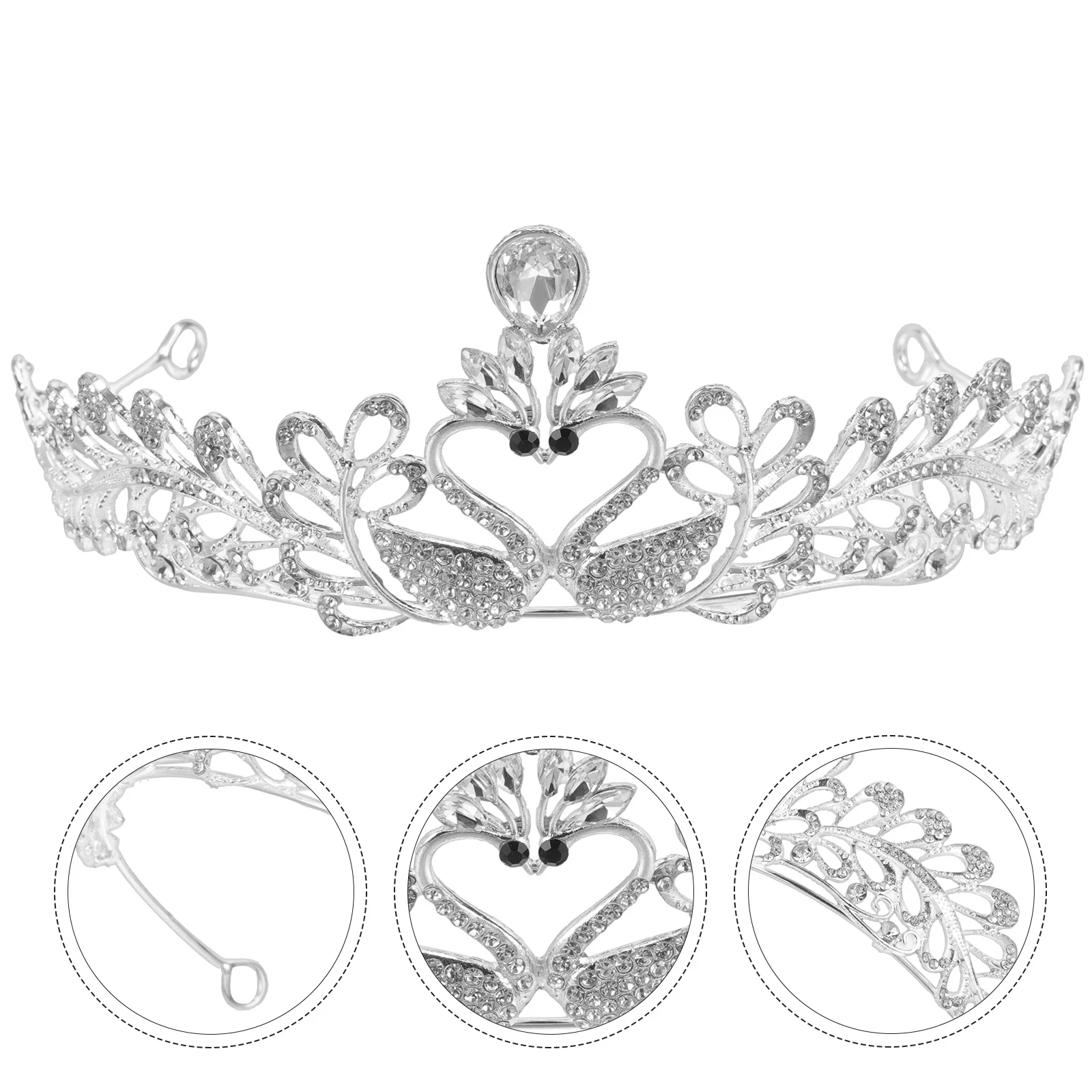 

1pc Swan Crown Headdress Delicate Rhinestone Tiara For Bride Wedding Party Banquet Alloy Girl Crown Prop Bridal Hair Accessory