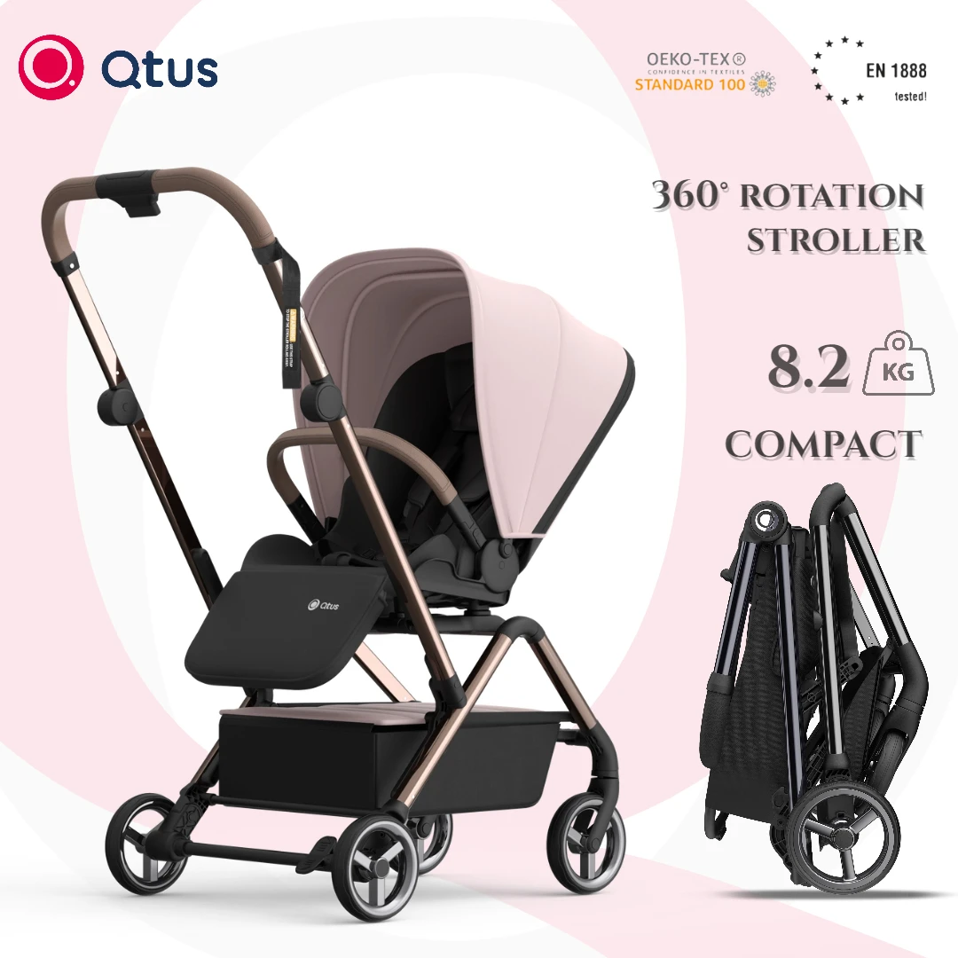 QTUS Owl Luxury Compact Baby Stroller Two-way 360° Rotation Pram with Hidden Mosquito Net, UPF 50+ Sun Protection, Durable, Safe