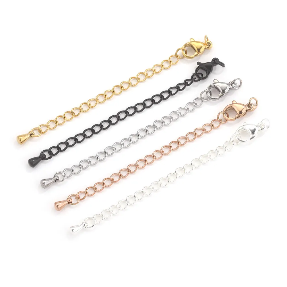 10 Stück Edelstahl-Verlängerungsketten für Halsketten und Armbänder, DIY-Verlängerungskette mit Karabinerverschlüssen, Schmuckherstellungszubehör – Detail 5