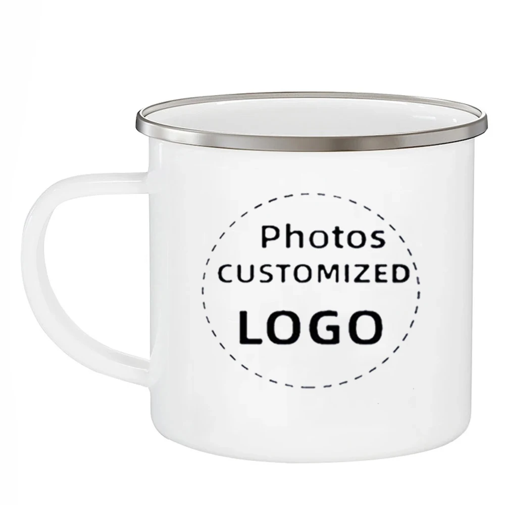 Customized Photos/Logo 350ml Enamel Cups Personalized Coffee Mug Drink Tea Mug Friends Gifts Outdoors Camping Campfire Drinkware