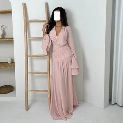 Customized Luxury Formal Evening Dresses Pleat Sheath Long Sleeves فساتين سهرة  Floor Length Elegant Prom Gowns Party Women