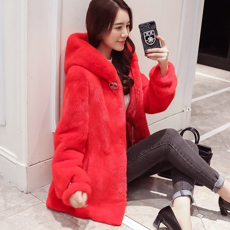 

fur coat whole fur Mink coat mother hair long 2023 women's clothing outerwear jacket coats winter new hooded pineapple sleeves