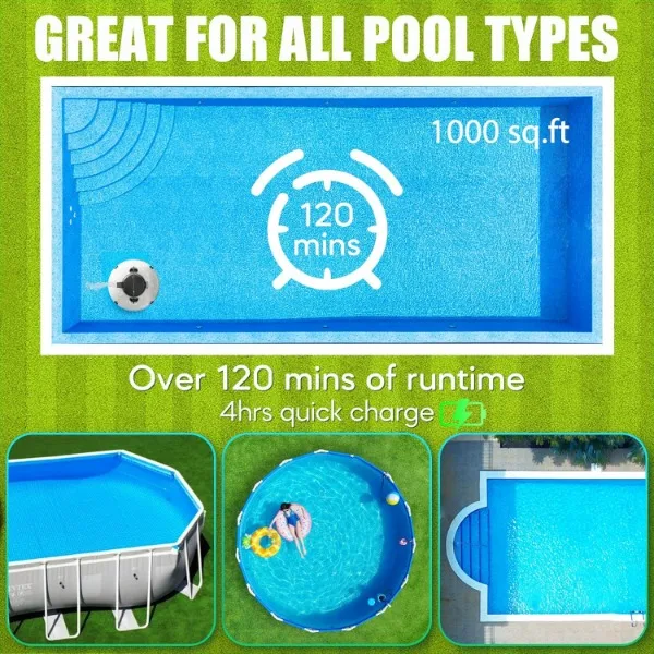 Upgrade Cordless Pool Vacuum for Above Ground Pool, Automatic Robotic Pool Cleaner Dual-Drive Motors