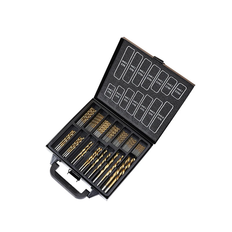 Conjunto de brocas helicoidais hss, 99 peças, 1.5-10mm, superfície revestida de titânio, 118 graus para perfuração de madeira, metal fino, uso doméstico com caixa