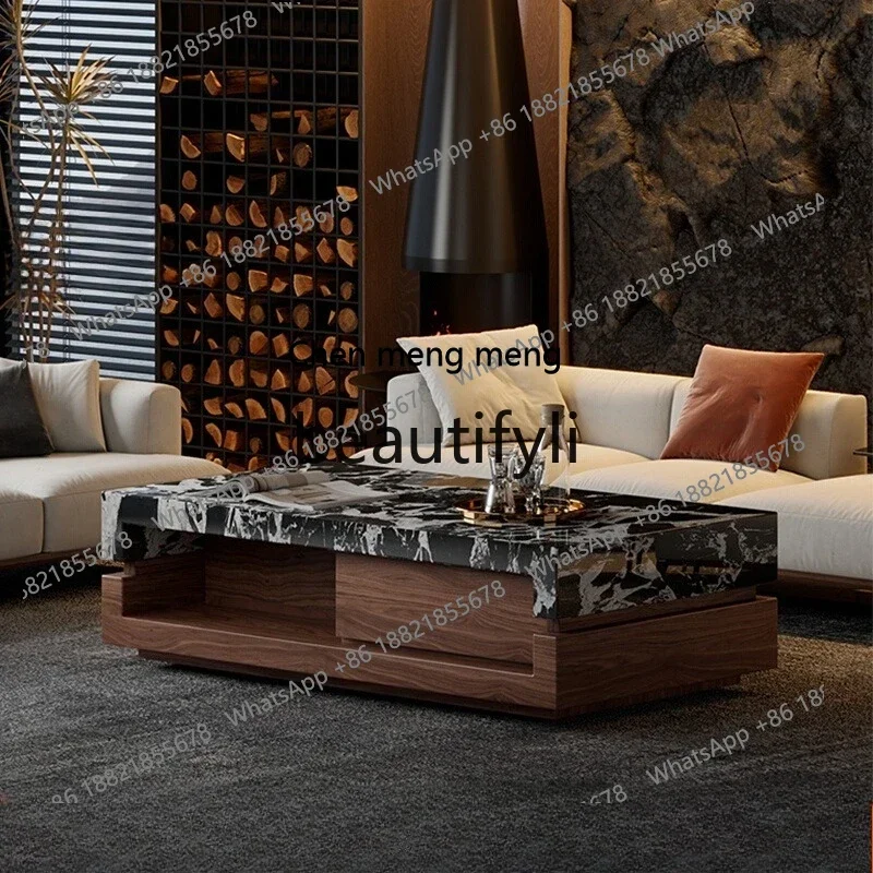 

Marble luxury stone coffee table living room home walnut light luxury high sense