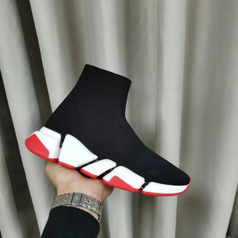 Women Casual Shoes Men Thick Sole Walking Slip-on Flat Shoes Stretch Fabric Platform Sneakers Women Designer Ladies Ankle Boots