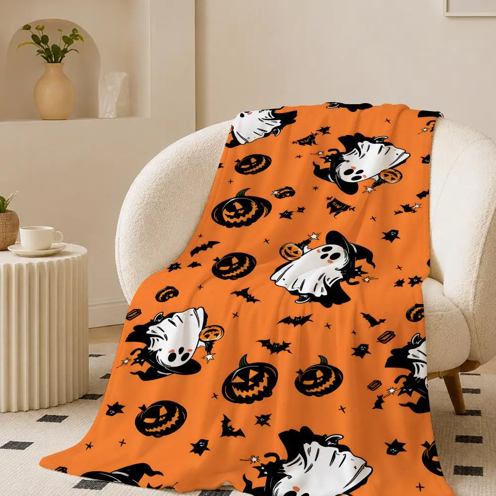 Retro Ghost Pumpkin Halloween Throw 240g flannel blanket, suitable for sofas, beds, offices, exquisite gift blankets