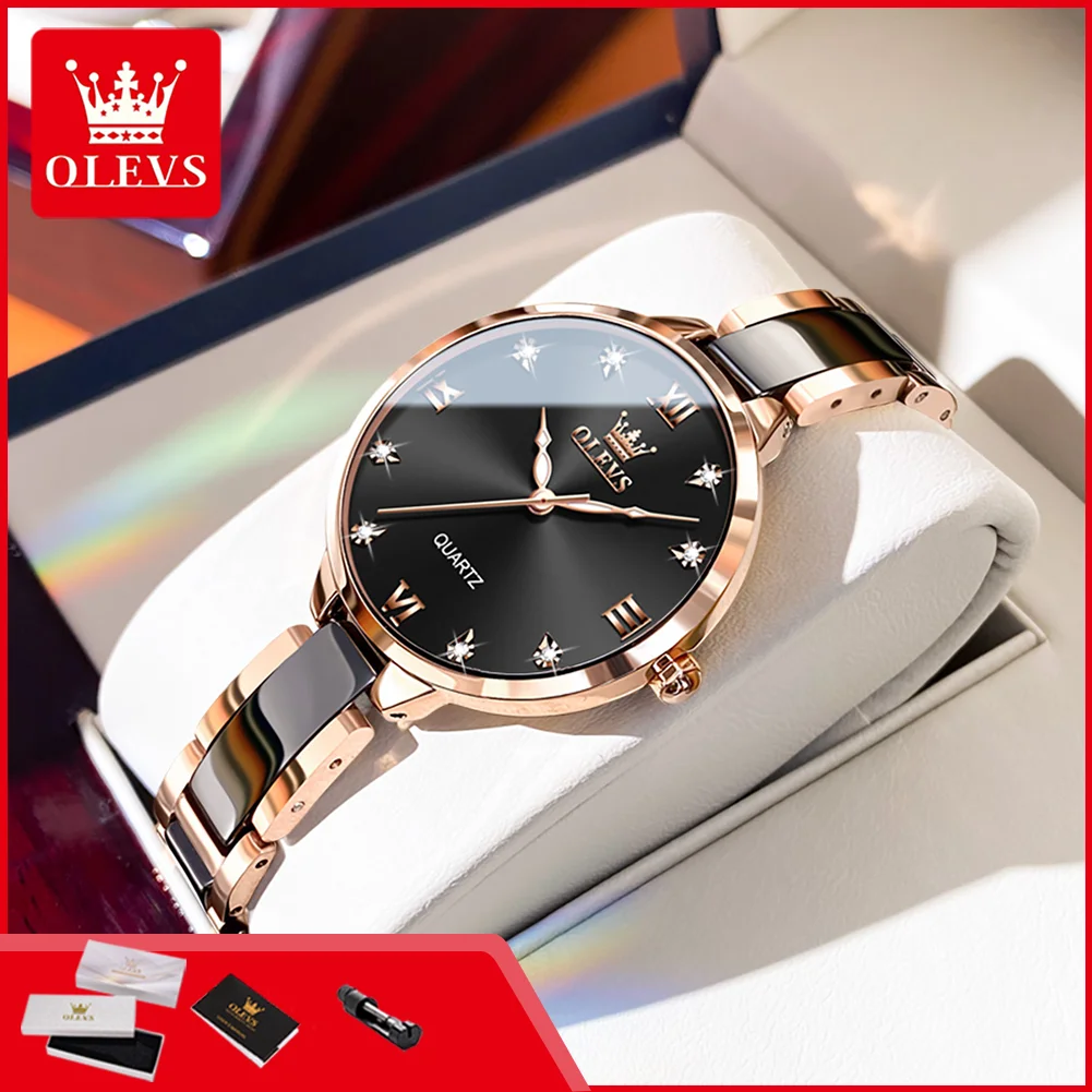 

OLEVS 5872 Woman Watch Original Elegant Fashion Women's Dress Watches Steel Ceramic Strap Waterproof Ladies Quartz Wristwatch