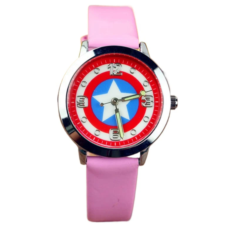 Miniso Anime dibujos animados Marvel Capitán América luminoso redondo cuarzo niños estudiantes reloj niños cinturón de cuero reloj de pulsera regalos