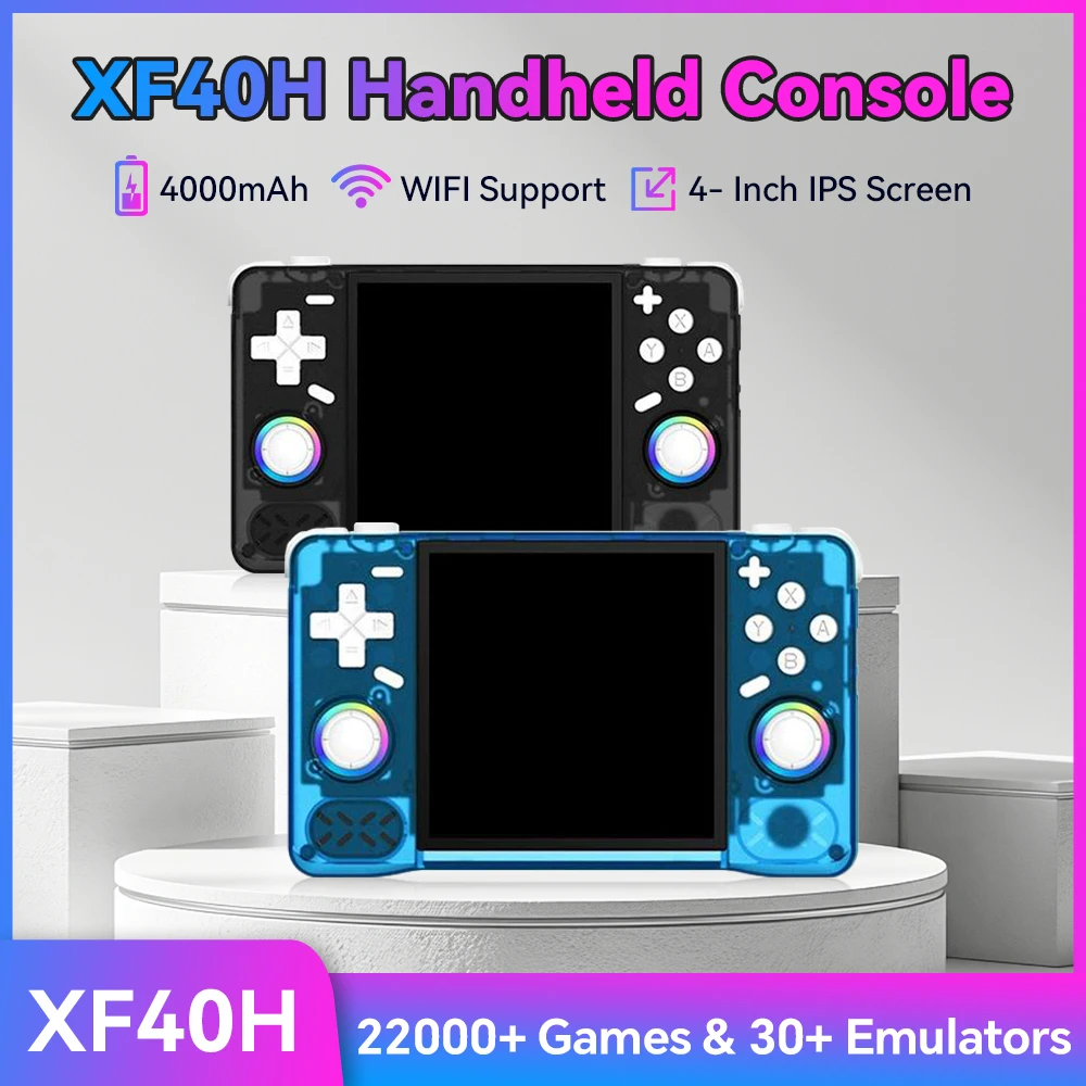 XF40H Retro-Handheld-Spielekonsole, Linux OS, 4,0-Zoll-IPS-Bildschirm, tragbarer Game-Player, unterstützt 5G WiFi 30 + Emulatoren mit 22.000+ Spielen
