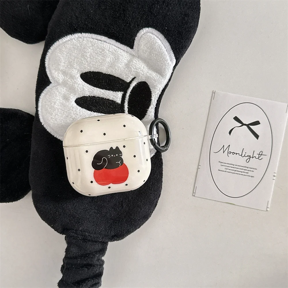 Korea Wave point Black Cat With Pendant For AirPods 1 2 3 Airpods 4 Earphone Accessories Soft Cases For AirPods Pro 2 Cover