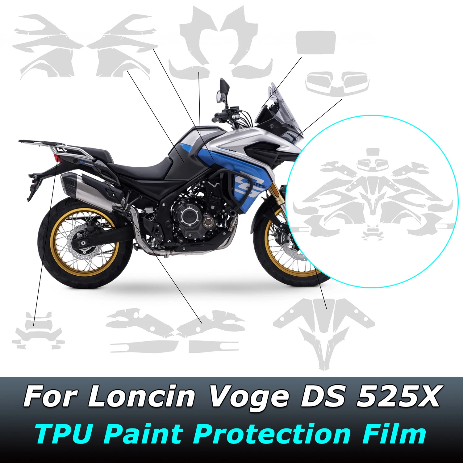 For Loncin Voge DS 525X DS525X TPU Film Protector Complete Paint Fairing PPF Transparent Sticker Full Wrap Paint Protection Kit