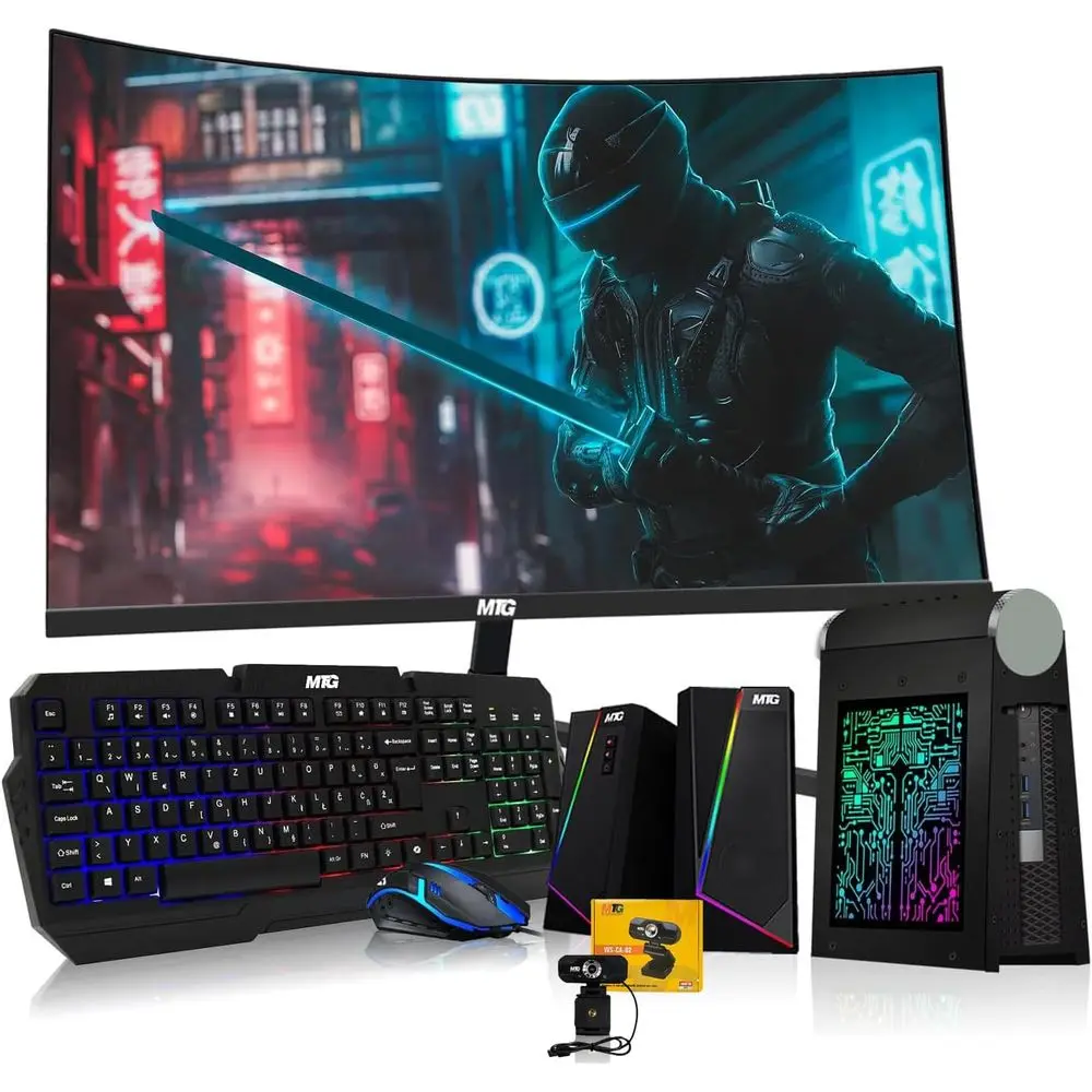 Mini PC Renovado com Intel Core i5, 32GB de RAM, 1TB SSD, Tela Curva de 27 Polegadas, Acessórios RGB, Webcam, Windows 11 Pro