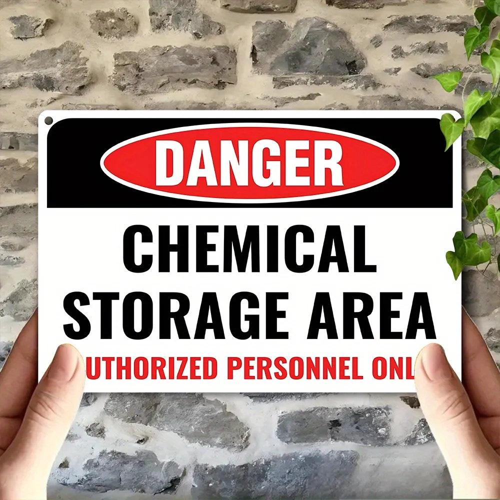 Vintage Hazardous Chemical Storage Iron Sign, Safety Warning, Weatherproof Fade-Resistant, for Lab Warehouse Entry, 8x12 Inch