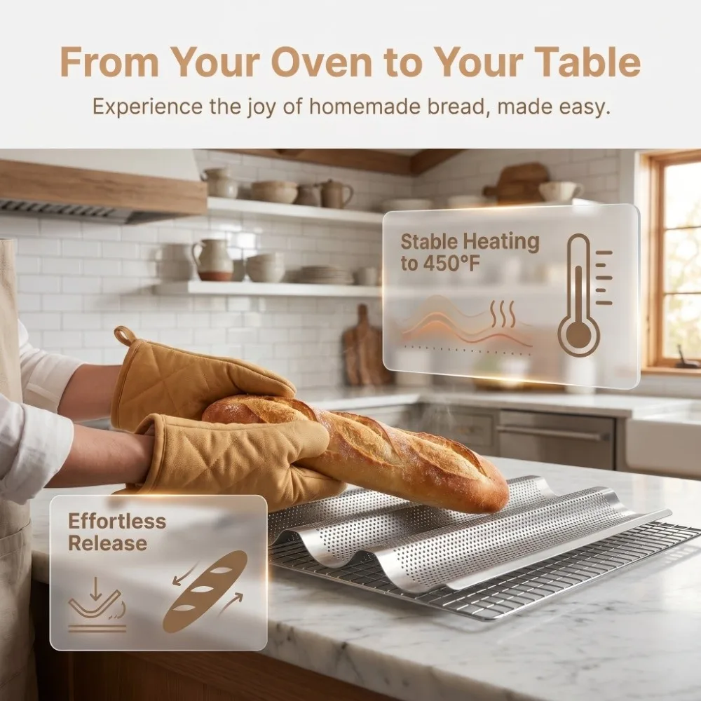 Stainless Steel French Bread Baking Mold 3 Wave Loaves Perforated U Shape Bread Baking Tool Non-Stick Food-Grade Baking Pan