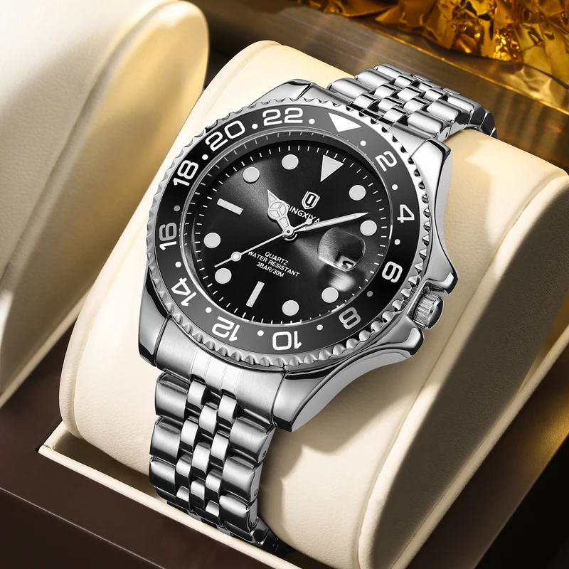 QINGXIYA Luxus Quarz Männer Uhr Wasserdicht Leucht Datum Mann Uhr Edelstahl Business Armbanduhren Männlich Uhr Reloj + Box 5